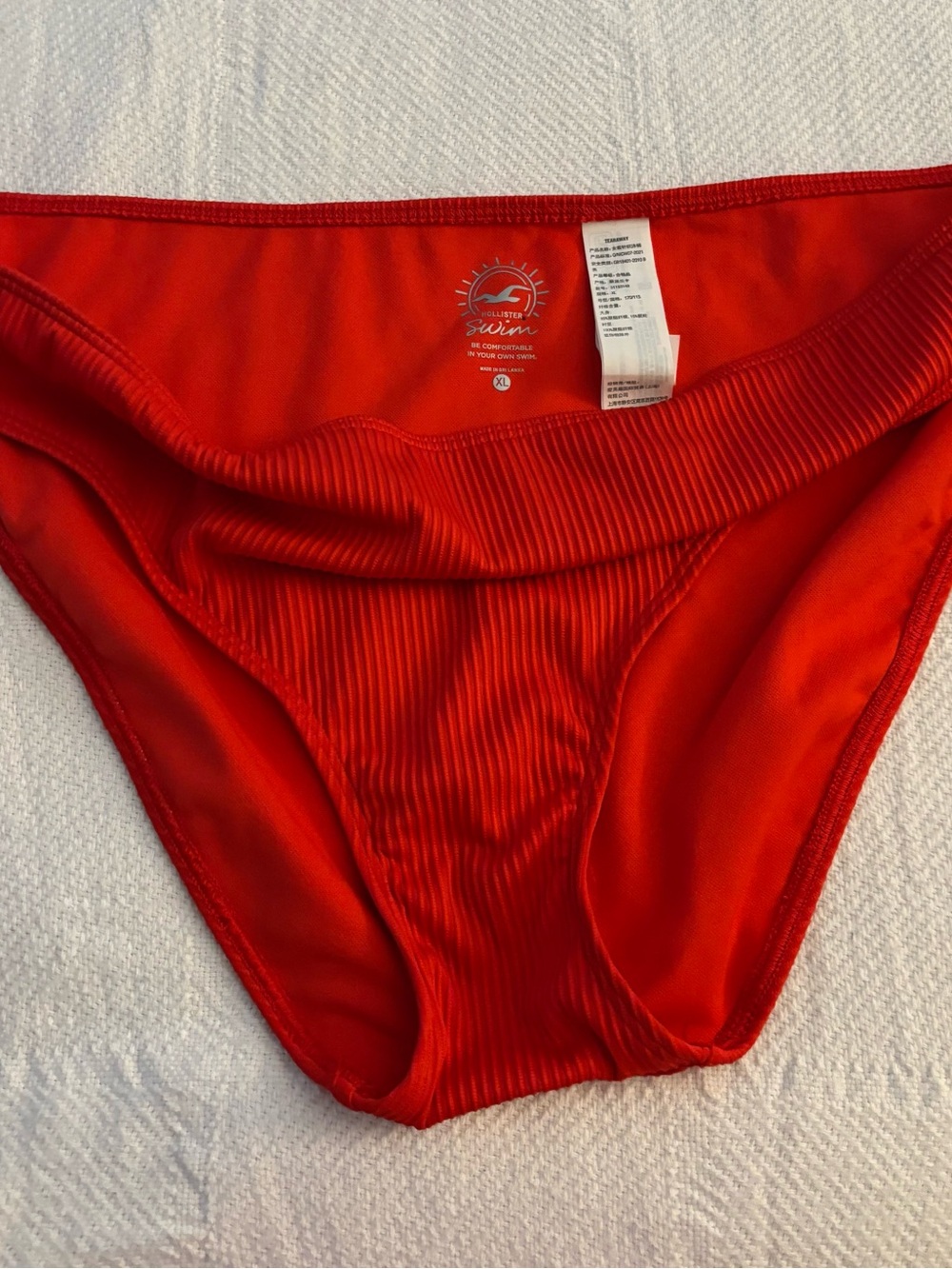 Hollister Ribbed High-Cut Bikini Bottoms in Bright Red